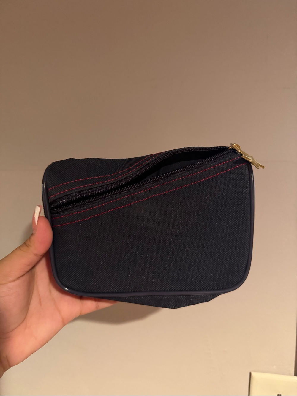 Navy Toiletry Pouch with Red Contrast Stitching
